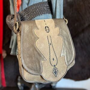 Vintage El Vaquero Green gold Leather Unique Bohemian Crossbody Italy